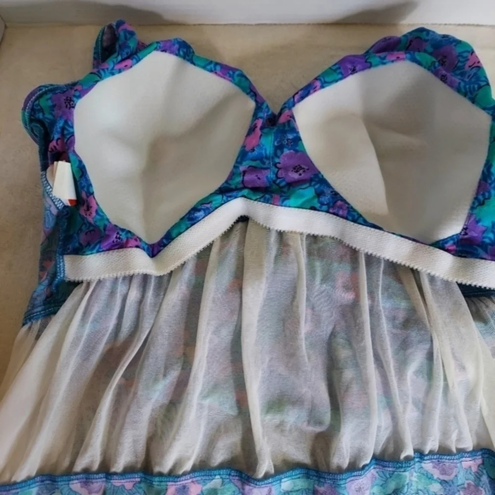 Maxine of Hollywood Blue Green‎ Purple Pink Floral Swimsuit with side splits - Picture 10 of 14
